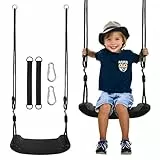 Columpio infantil, Asiento columpio para exterior e interior, con 2 cuerdas para colgar y 2 mosquetones, altura regulable, tablero de plástico antideslizante, apto para niños mayores de 3 años (Negro)