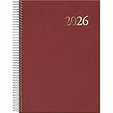 Dohe - Agenda 2026 - Día Página, Tamaño A5 (14x20 cm), Cierre de Espiral, 12 Meses Enero a Diciembre, Planificador Anual en Español - Segovia Burdeos