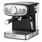 Ufesa CE7244 Brescia Cafetera Expresso y Capuccino, Vaporizador Orientable, 20 Bares, 2 Modos: Café Molido o Monodosis, Depósito 1.5L, Función Calienta Tazas, 850W