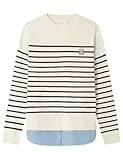 Springfield Double Fabric Striped Sweater Sudadera con Punta, Bronceado, M para Mujer
