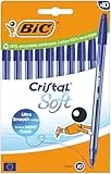 BIC Cristal Soft Bolígrafos Bolitas Punta Media (1,2 mm) con tinta Easy Glide - Azul, Caja de cartón de 10