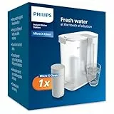 Philips Water Filtro de agua instantáneo + 1 cartucho de repuesto, Filtración Avanzada, recargable por USB-C, filtra CLORO, PLOMO, PESTICIDAS y MICROPLÁSTICOS, flujo rápido 1 L/min, capacidad 3 L