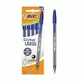BIC Cristal Large Bolígrafos de Punta Ancha (1,6 mm) que Facilitan la Legibilidad - Tinta Azul, Pack de 5