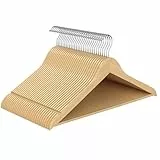 SONGMICS Percha de Madera, Juego de 30, Delgada, Muescas en Hombros, Percha para Pantalones, Gancho Giratorio 360°, Madera de Abedul, para Tirantes y Chaquetas, Beige Natural CRW030K01