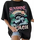TOMEEK Camisetas Manga Corta Mujer Casual Tops con Estampado Vintage Cuello Redondo T Shirt de Verano Algodon Camisetas Básicas Shirt tee Casual Deportiva Blusas Mujer(Negro,M)