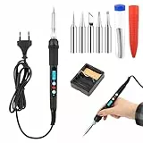 VFANDV Soldador de Estaño, 60W Kit del Soldador Electrico de Temperatura Ajustable 200-500℃ con 5 Puntas Alambre de Soldadura 10g y Soporte, Soldador Estaño para el Uso Diversamente Reparado