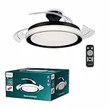 Philips Ventilador de Techo Bliss con luz LED 28W, motor DC (35W), aspas retráctiles, color Negro, 3 temperaturas de luz, Mando Incluido, Modo Invierno/Verano, (versión 2024)