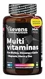 Vitaminas para el Cansancio con Magnesio y Ginseng - Multivitaminas para Hombre y Mujer -365 Comprimidos para 1 año de suministro - Complejo Multivitamínico Completo con Minerales y Ginseng- Sevens