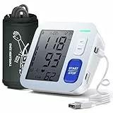Tensiometro de Brazo Digital, Medidor Tension Arterial Profesional, Aparato Tension Arterial con Pantalla LCD HD, Se Pueden Registrar 2 x 99 Datos de Usuario,Cable de Carga de Batería AA/Tipo-C