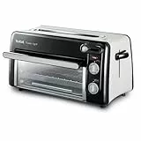Tefal Tostadora y minihorno 2 en 1 de acero inoxidable negro, Ranura larga, con tapa, Calentamiento de cuarzo, 6 niveles, Temperatura del grill hasta 210°C, Bandeja recogemigas extraíble, TL6008