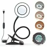 One Fire Lampara Escritorio Led, 48 LED Flexo Escritorio, 30 Modos Luz Lectura Flexo Pinza, Lupa 5X Lampara Lectura Cama, Flexo Led Escritorio Ajuste de 360 °, Luz para Leer Libros en la Cama,Trabajo