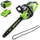 Greenworks GD40CS18 Motosierra a Batería, Largo de Barra de 40 cm, Velocidad de Cadena de 20 m/s + Cadena de Oregon de 40 cm. adecuada para motosierras de la serie Greenworks de 40 voltios