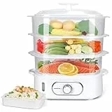 Aigostar Vaporera Eléctrica 12L, Vaporera con 3 Recipientes Apilables, Soporte Para Cocinar Huevos, Temporizador 60 Minutos, Recipiente Para Cocinar arroz, Sin BPA, 900 W