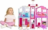 Barbie Supercasa, casa de muñecas con Accesorios , con Cuatro Habitaciones, terraza en la azotea, Detalles realistas, Piscina y Muebles, DLY32