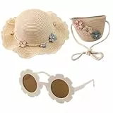 1 Sombrero de Paja para niños con 1 Bolsa de Paja, 1 par de Gafas de Sol, Sombrero de Paja, Sombrero Decorativo Floral, Dulce Sombrero de Playa, Set de protección Solar para niños