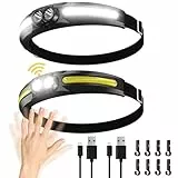 MoKo Linterna Frontal Recargable [2 Piezas], Linterna Cabeza Impermeable IPX4 de Haz Ancho de 300° con Sensor de Movimiento y 7 Modos de Luz, Luz Frontal Cabeza para Correr Camping Ciclismo