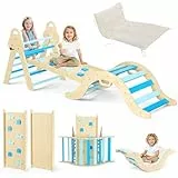 CUPCHID Juego de Estructura de Escalada Montessori, Estructura de Escalada de Interior 7 en 1, Arco de Escalada y tobogán, triángulo de Madera para niños pequeños de 1 a 3 años (Color de la Madera)