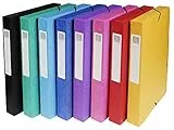Exacompta 50400E Lote de 8 cajas de clasificación Exabox en cartulina lustrada con cierre c/goma 25 x 33 cm lomo de 4 cm Colores surtidos (Azul, Amarillo, Negro, Rosa, Rojo, Turquesa, Verde, Morado)