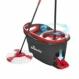 Vileda Easy Wring & Clean Turbo Set Cubo Gris con Fregona Giratoria con Pedal, Mango Telescópico de 85 a 123 cm, Fregona con Escurridor Giratorio, Cabezal de Microfibra 2 en 1, para Suelos