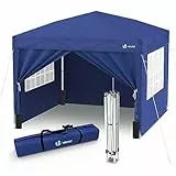 VOUNOT® Carpa Plegable Gazebo 3x3m con 4 Paredes y 4 Bolsas de Arena, Cenador Pabellón de Jardín para Camping, Fiestas, Exterior, Color Azul