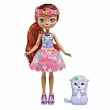 Enchantimals Muñeca Oneda Otter con Mascota Nutria Kelpie, Falda Rosa y Corona de Flores, colección Sunshine Island, Juguete +4 años (HXB98)