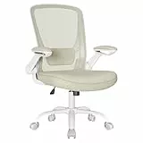 SONGMICS Silla de Oficina, Silla de Escritorio de Malla, Silla Giratoria Ergonómica, Soporte Lumbar, Oscilante, Asiento de 53 cm, Apoyabrazos Abatibles, Beige Avena OBN037K02