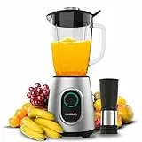 Cecotec Batidoras de Vaso Power Black Titanium 2300MAX Inox. 1800W, 27800RPM, Cuchillas Titanio Negro, Jarra Vidrio 1.8L apta Lavavajillas, 2 Velocidades, Pulse, Pica Hielo, Filtro Licuados sin Pulpa