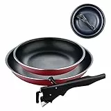 BERGNER Red Edition | Juego de Sartenes de 3 Piezas de 22 y 26 cm + Mango Ergonómico Extraíble | Aluminio Prensado y Antiadherente | para Todo Tipo de Cocinas y Horno