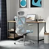 SIHOO M18 Silla de Oficina Ergon¨®Mica, Silla de Escritorio para Ordenador con Reposacabezas Ajustable y Soporte Lumbar, Respaldo Alto Silla Giratoria Ejecutiva para Oficina en Casa (Azul Claro)