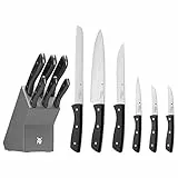 WMF Profi Select - Juego de 7 Piezas, 6 Cuchillos con Soporte de madera lacado en Color Gris, Hoja de Acero Templado con Filo de Larga Duración