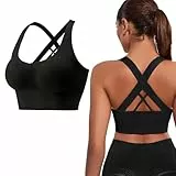 FUIPVGI Sujetadores Deportivos Mujer, Alto Impacto Sujetador de Yoga con Almohadillas Extraíbles Sujetador Deportivo con Espalda Cruzada con Tiras para Yoga Fitness Running Deportes (Negro)