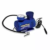 Goodyear, Compresor de 12 V y 250 PSI, con manómetro para Coches, Motos, Bicicletas y Equipos Deportivos, Incluye 4 Accesorios y se Conecta al Encendedor de Cigarrillos, portátil