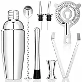 Newaner 750ML Coctelera, 8 Piezas Juego de Coctéles de Acero Inoxidable, Profesional Barman Herramientas con colador, medidor, Cuchara, vertedor, para Mezclar Bebidas, hogar, Barra, Fiestas (Plata)