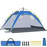 Glymnis Tienda de Playa Tienda Pop Up Portátil Tienda Instantánea Fácil de Instalar para 4 Personas con UPF 50+ Gran Tamaño 215 x (150+20) x 115 cm