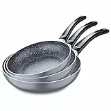 San Ignacio Soul Marble | Juego de Sartenes Antiadherentes | 3 Piezas de 16, 20 y 24 cm de Diámetro | Aluminio Prensado | Juego de Sartenes de Color Gris | Aptas Para Todo Tipo de Cocinas