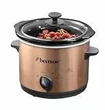 Bestron Slowcooker para 2 personas, Olla de Cocción Lenta con cacerola de cerámica y tapa de vidrio, termostato de 3 niveles, ideal para muchos platos como carne y sopas, 1.5 litros, Color: Cobre