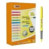 BIC Highlighter Grip Subrayadores de Punta Biselada Regulable - Colores en tonos intensos y pastel, Pack de 24