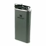 Stanley Classic Wide Mouth Flask 0.23L with Never-Lose Cap - Petaca de Acero Inoxidable de Boca Ancha Para Llenar y Verter Fácilmente - Petacas de Alcohol - Anti-Fugas - Sin BPA - Hammertone Green