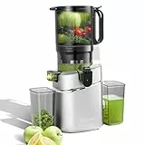 AMZCHEF Extractor de Verduras y Zumos Automático, 1,8L Capacidad y 145MM Apertura Licuadora para Frutas y Verduras Entera, 250W Licuadora Prensado en Frio Lento con Triple Filtro - Plata