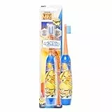 Minions - Cepillo de dientes a pilas con tapa de protección, sistema de cabeza vibratoria suave y mango cómodo para niños de más de 4 años, incluye 1 pila AA