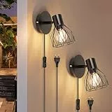 Kimjo Lámparas de Pared Negro - Iluminación Led E14 Ajustable - Vintage Aplique Metal Para Dormitorio, Cocina, Pasillo - Bombilla No Incluida, 2 Piezas