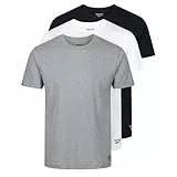 Reebok Hombres Camiseta de Cuello Redondo Negro/Blanco/Gris Paquete de 3 Medio