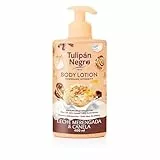 Tulipán Negro Loción Corporal con dosificador Leche Merengada y Canela, máxima hidratación 400 ml, intensamente perfumado y para todo tipo de pieles