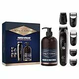King C. Gillette Recortadora Para Hombre, Kit De Regalo, Máquinilla de afeitar, Recortadora De Barba Eléctrica Y Gel Limpiador 3 En 1 Para Barba, Rostro Y Pelo, 350 ml