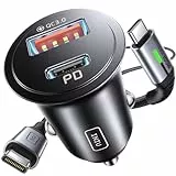 INIU Cargador Coche Carga Rápida, 60W Total [USB C 30W+USB A 30W] PD & QC3.0 Car Charger+[1m] 100W Cable, USB C Cargador Mechero Coche para Movil iPhone 16 15 14 Pro MAX iPad Samsung S25 Huawei LG