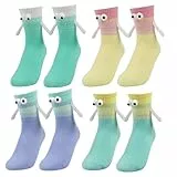 4 pares Calcetines de Manos Agarradas 36-43, Calcetine Graciosos, Calcetines Manos Iman, Divertidos Calcetine Succión, Regalos Divertidos para Hombres, Mujeres, Parejas y Amigos (Multicolores)