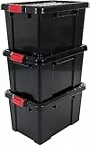 Iris Ohyama, Juego de 3 cajas de almacenamiento para bricolaje, 50 L, con cierre a presión, apilable, garaje - Power Box SK-450 - Negro