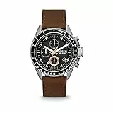 Fossil Reloj para Hombre Decker, movimiento Cronógrafo Cuarzo, 44mm Plata / Acero Caja de acero con correa de piel, CH2885
