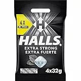 Halls Extra Fuerte Caramelos Duros Sabor Eucalipto sin Azúcar, 4 x 32g