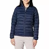 Amazon Essentials Chaqueta Acolchada Ligera de Manga Larga, Plegable, Resistente a la Lluvia (Disponible en Tallas Grandes) Mujer, Azul Marino, XS